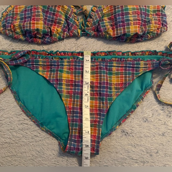 Xhilaration Plaid Green and Purple Multi Hue String Bikini Swimwear Set - Picture 14 of 14